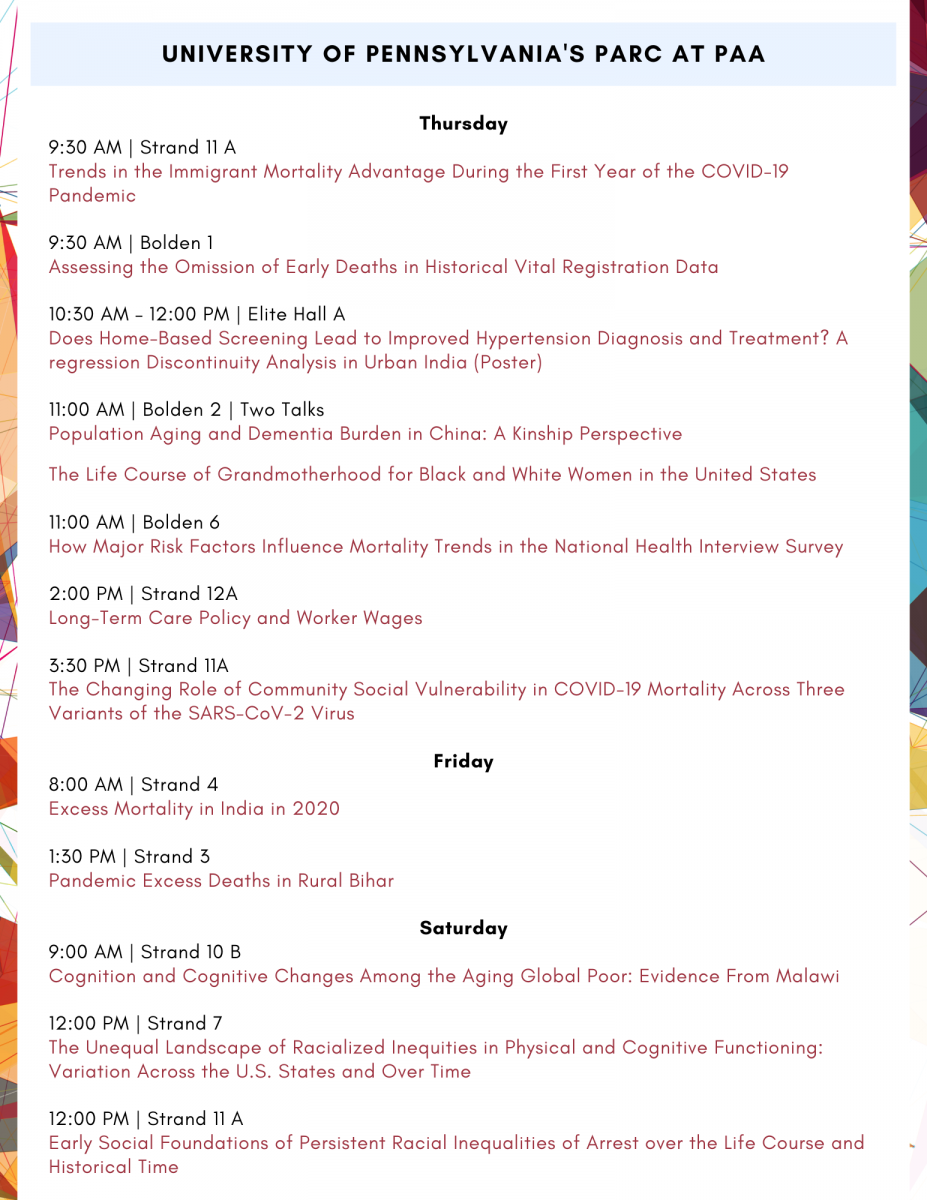 PARC At PAA 2023 Image of Schedule